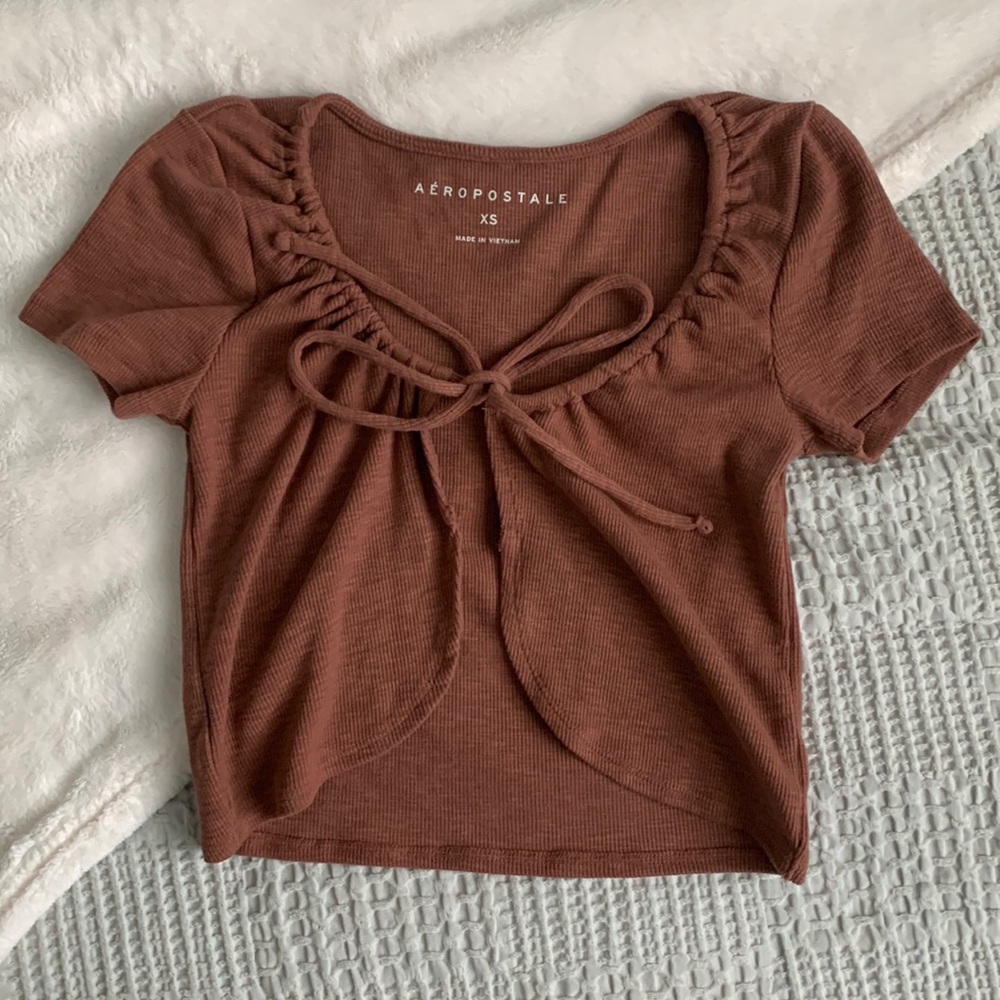 Aeropostale Pink/Brown Tie-Front Crop Top